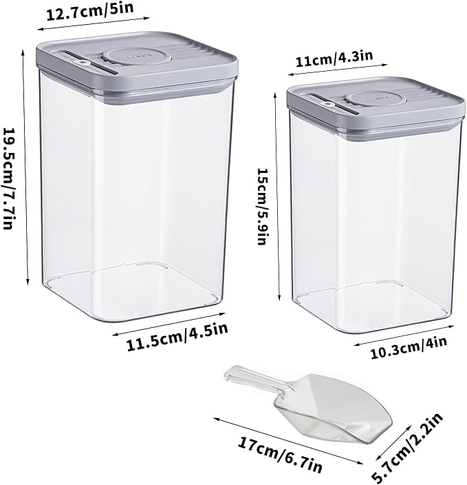 2 Pack Pet Food Storage Containers, 2.6L & 1.6L Small Animal Food Storage Box, Hamsters Treats Container with 1 spoons suitable for cats/hamsters/guinea pigs/rabbits dry food container