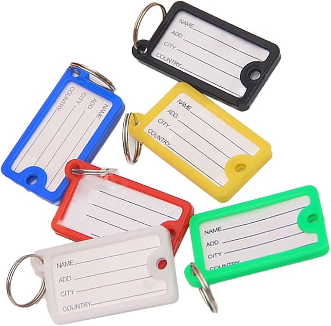 72PCS Plastic Key Tags, Colorful PP Key Labels with Circle and Label Window, Easy Recording Name Key Chain Key Identifiers for Pet Bag Clothes