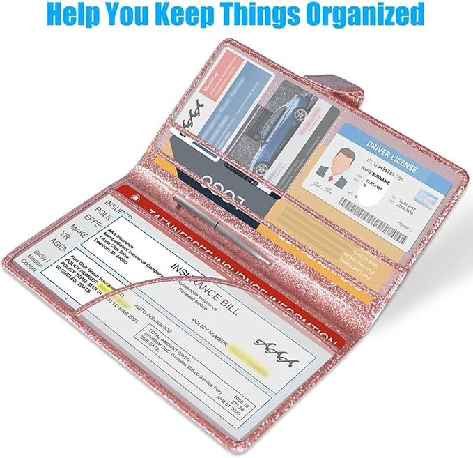 Car Registration and Insurance Card Holder, Document Holder for Cards, Driver Vehicle License Document Glove Box Compartment Organizer, Car Essentials For Women