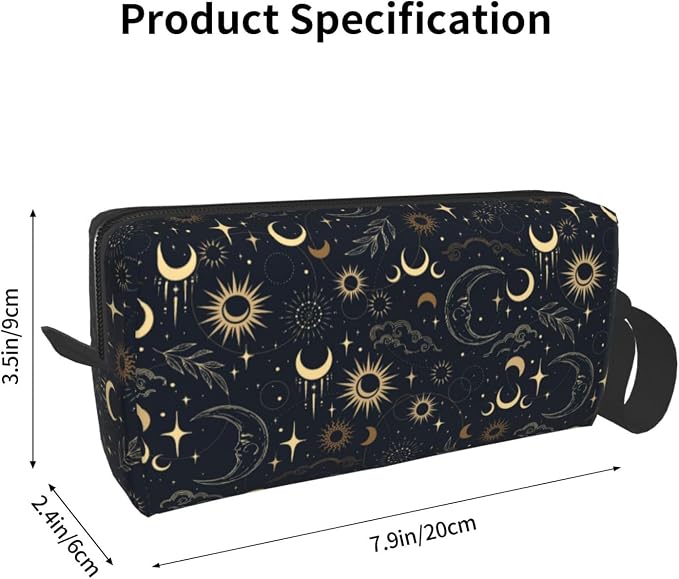 Vintage Astrology Sun And Moon Makeup Bag for Women | Small Travel Cosmetic Pouch with Zipper, Compact Makeup Organizer Bag for Purse, Toiletries, Skincare & Daily Essentials