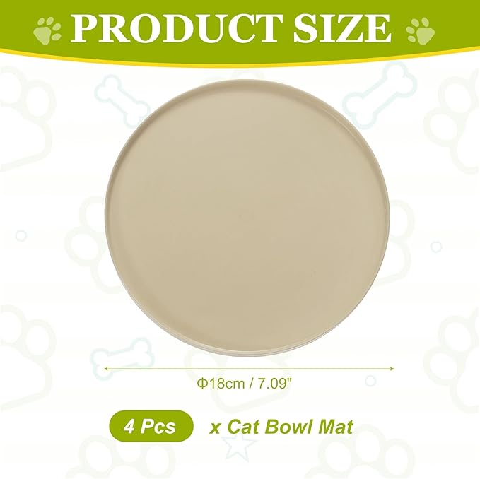 Cat Food Mat, 7x7 Inch Silicone Pet Feeding Mat Non-Slip Round Waterproof Dog Water Bowl Tray Raised Edge Protects Floors (2Pcs, Apricot), Intended for Pets Bowl/Fountain