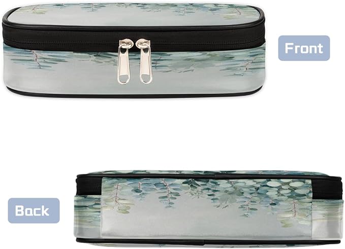 Pencil Cases Large Capacity Pen Pouch, Watercolor Eucalyptus Leaf Pencil Box Organizer School Supplies for College Student Teen Adults