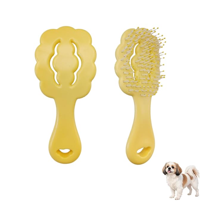 Cloud-Shaped Soft Bristle Small Dog Brush - Hollow Back Design for Easy Grooming - Ideal for Yorkie, Shih Tzu, Maltese Maltipoo Pomeranian- Puppy Essentials , Pet Hair Removal Essentials (Yellow)