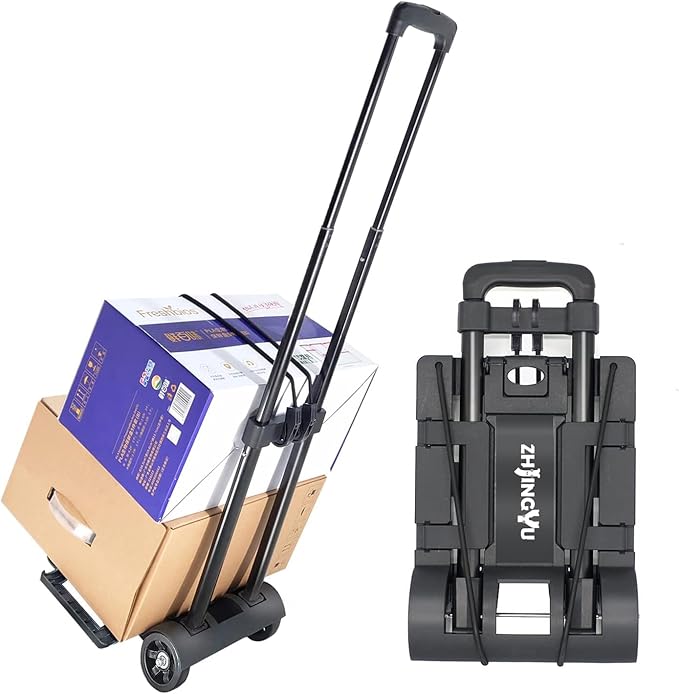 Folding Hand Truck Dolly Cart, Folding Cart Small Dolly with Wheels, | Lightweight Utility Dolly Expandable Baseplate Small Backpack Portable Luggage Cart for Airport Travel