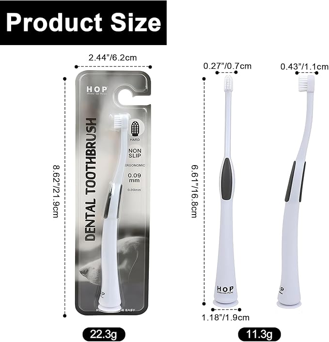 HOP Cat Toothbrush with Suction Cup Soft Nylon Bristles Micro-Head Toothbrush ABS Handle with TPR Anti-Slip Pet Dental Care Toothbrush for Small Medium Cats Dogs Kittens Puppies 6.5in/16.5cm