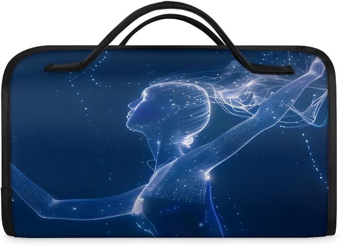 Ballerina Makeup Bag for Women Hanging Roll-Up Travel Organizer Toiletry Kit with 4 Removable Compartments, Art