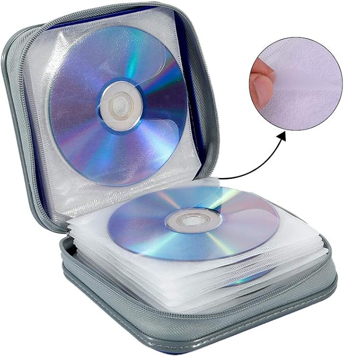 CD Case, 40 Capacity CD DVD Case Wallet Holder Portable Disc VCD Heavy Duty Binder Storage Organizer (Blue)