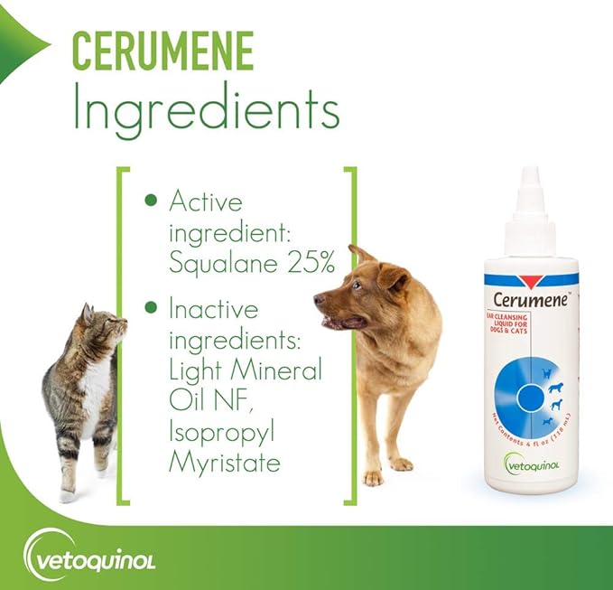 Vetoquinol Cerumene Ear Cleansing Liquid for Dogs and Cats, 4oz