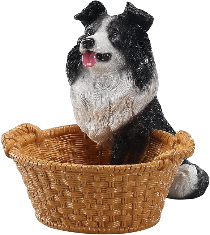 Cute Border Collie Candy Bowl, Resin Dog Figurine Key Bowl for Entryway Table, Desktop Storage Basket Organizer for Desk, Unique Dog Lover Gift