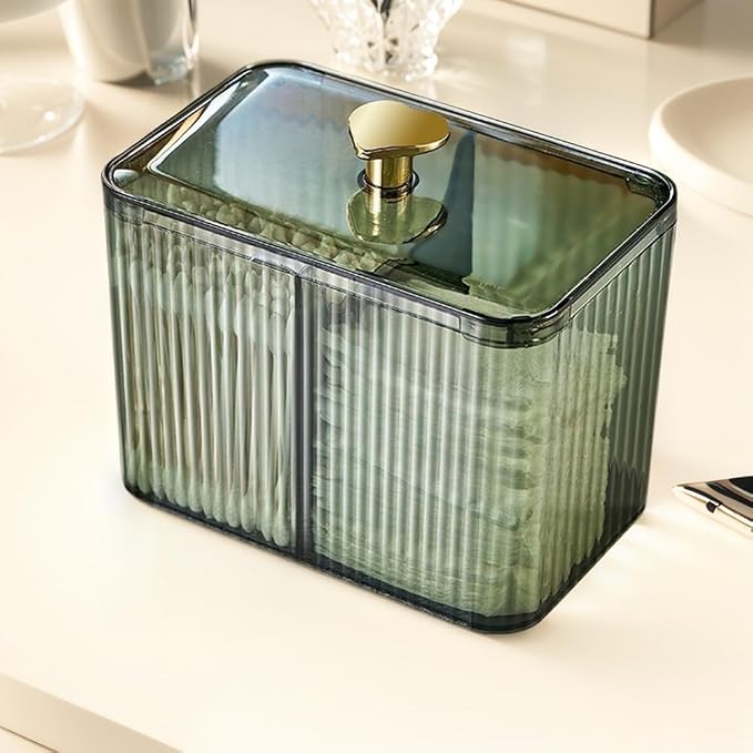 Dual-Section Cotton Swab Storage Box Clear Plastic with Lid for Vanity