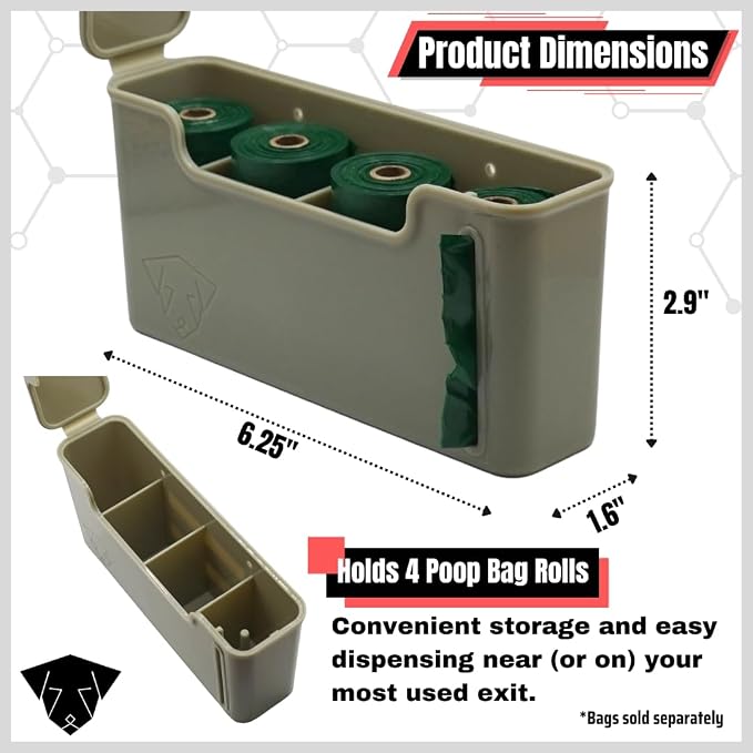 Dog Poop Bag Dispenser - Magnetic Mount - Indoor/Outdoor - Wall Mount - Waste Bag Dispenser - Magnet - Screw-on - Stick-on - Storage - Cat Litter bag - Container (Gray)