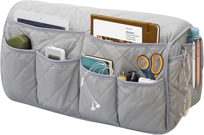 Armchair Caddy, Remote Control Holder for Recliners, Sofa Armrest Organizer, Non Slip Recliner Organizer, Couch Caddy with 14 Pockets Storage for TV Remote, Phone, Magazine (Grey)