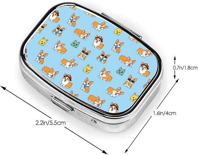 Luxury Pill Case Stainless Steel Mirror Finish Vitamin Organizer Executive Gifts Office Professional, Corgi Funny Dogs