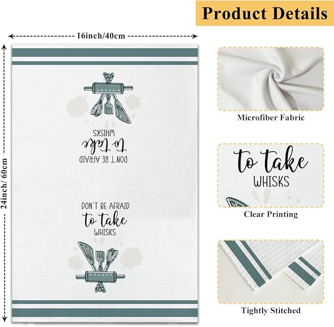 Funny Coffee Kitchen Towels and Dishcloths Set of 4, Farmhouse Decorative Hand Towel Drying Cloth for Bathroom Cooking Baking, Housewarming Gift for Hostess, Women, 16x24 Inches -05