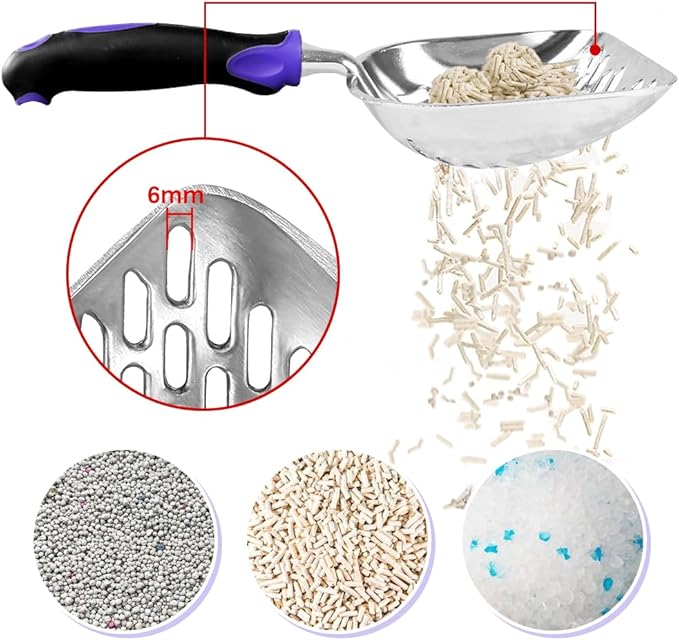 Cat Litter Scoop-Metal Litter Scooper-Kitty Metal Scooper-Long Handle | Kitten Scooper-Poop Sifting-Mesh Shovel-Aluminum Alloy Metal-Suitable for Cat Litter Box-Christmas Gift(Purple)