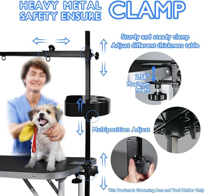 LEIBOU H-Shape Pet Grooming Table Arm with Grooming Hammock Tool Holder Noose and Clamp for Dogs and Cats Heavy Duty Aluminum Alloy Frame with 35.4” Adjustable Height and 36.2” ~ 50” Adjustable Width