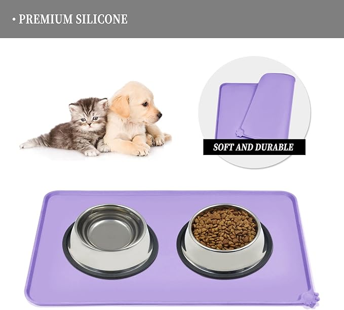 Reopet Waterproof Pet Feeding Mat, Non-Slip Silicone Placemats for Dog Cat Food and Water Bowl, High Raised Edges to Prevent Spills and Protect Floors