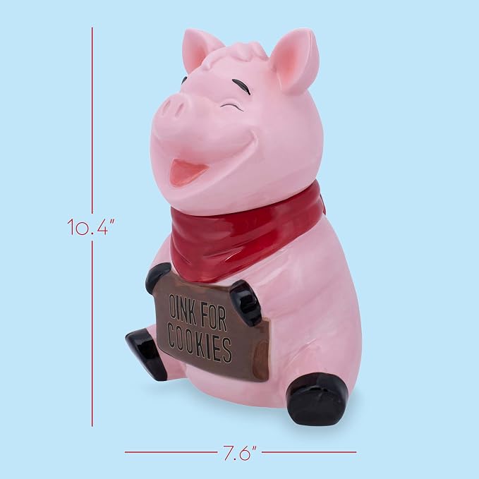 Dolomite Ceramic 10.4 x 7.6 Everyday Cookie & Candy Jar with Airtight Lid: Perfect for Kitchen Canisters, Pet Treat Containers & Decorative Farmhouse Storage, Pig Sign Oink