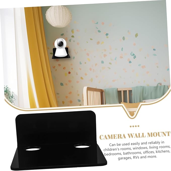 Toddmomy 3pcs Monitor Mount with Floating Wall Shelf for Speaker and Security Camera Easy Installation Cable Management Design Black Color for Nursery and Home Use