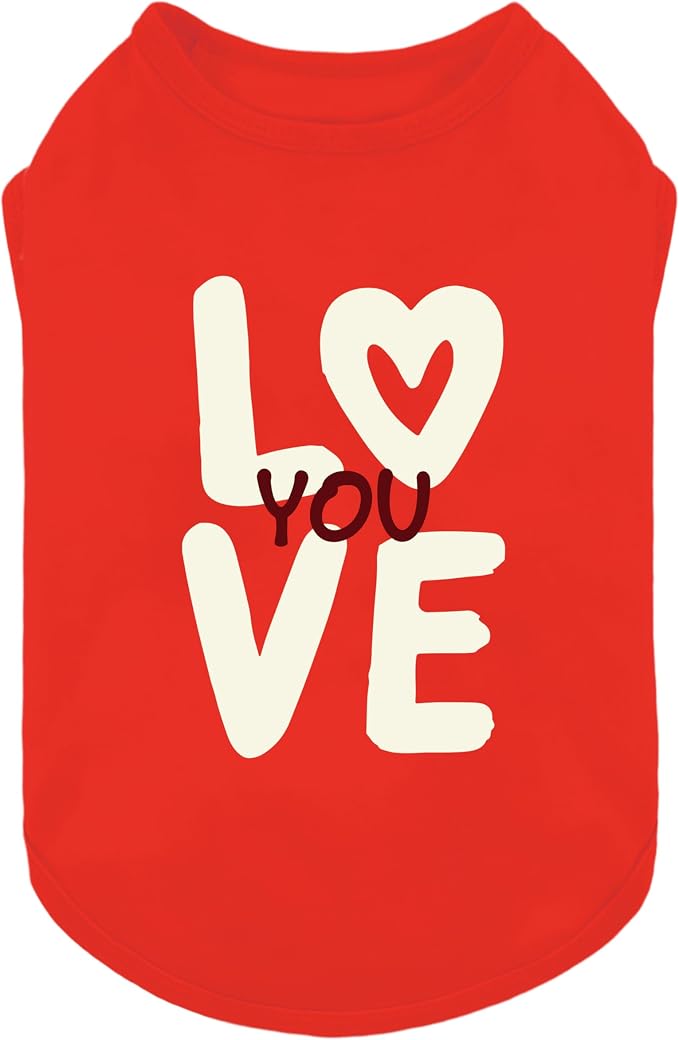Fitwarm Love You Dog Shirt, Funny Valentines Outfit for Small Dogs Boy Girl, Festive Pet Clothes, Red, White, Small