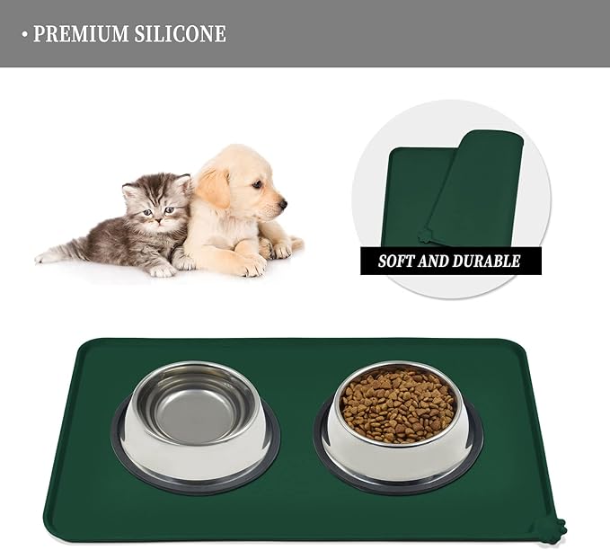 Reopet Waterproof Pet Feeding Mat, Non-Slip Silicone Placemats for Dog Cat Food and Water Bowl, High Raised Edges to Prevent Spills and Protect Floors