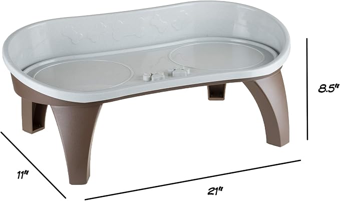 Dog Bowl Stand - 8.5-Inch-Tall Feeding Tray for Dogs and Cats - Dog Bowl Stands for Large Dogs with Splash Guard and Non-Skid Feet by Petmaker (Brown)