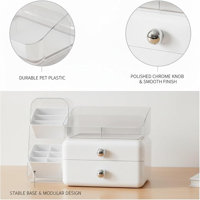 Desktop Storage Organizer with Compartments, PET Plastic Caddy for Office Supplies and Vanity Accessories, Open-Top Unit (1 PC)