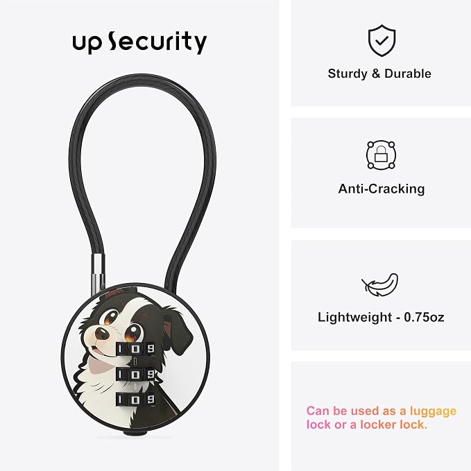 Small Combination Lock for Luggage, Gym Locker, Backpack Bag Zipper, Mini Combo Lock with Code, 5.12 Inch Steel Cable Padlock for Travel Suitcase (4-Dog, Mini)