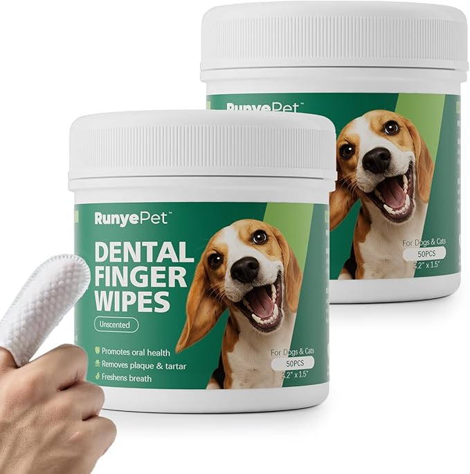 Dog Dental Wipes - Dog Finger Toothbrush & Teeth Cleaning Wipes, Pet Dental Finger Wipes for Dogs & Cats, Tartar & Plaque Remover, Dog Breath Freshener, 100 Count