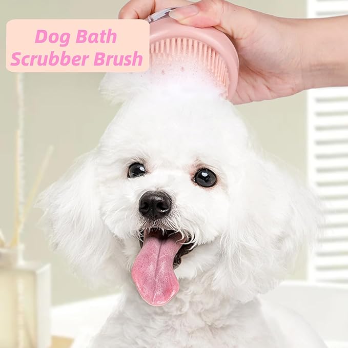 2 Pcs Dog Bath Brush, 2 in 1 Dog Grooming Brush with Built-in Shampoo Dispenser, Pet Grooming Massage Shampoo Bath Brush Soft Silicone Bristle for Long Short Haired Dogs Cats Shower-Green