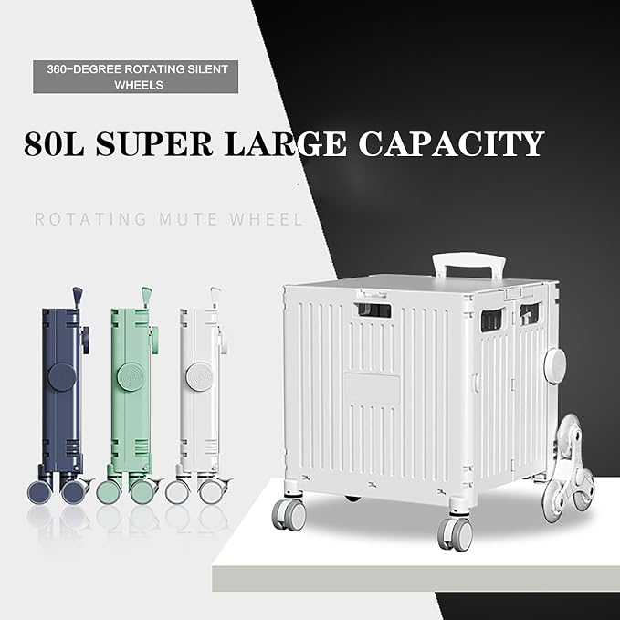 Collapsible Wheeled Crate with Lid,Folding Utility Cart Portable Rolling Crate Handcart,asket on 4 Rotate Wheels,Can Climb Stairs,Heavy Loads and Easy Storage Green 35.5x39.5x101cm