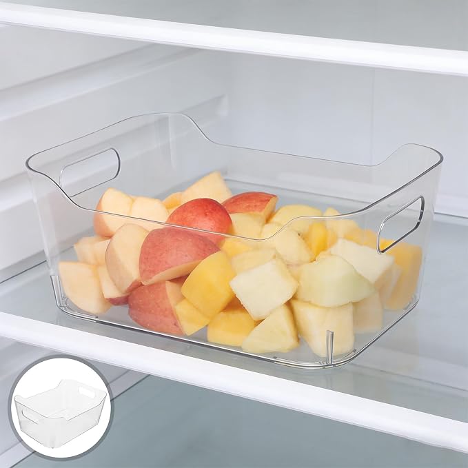 6pcs Plastic Storage Bin 9.84 Inch Pet Organizer for Kitchen | Fridge and Pantry Supplies, under Sink Use, Easy Clean Surfaces with Grip Handles, Multi-room Application and Extreme