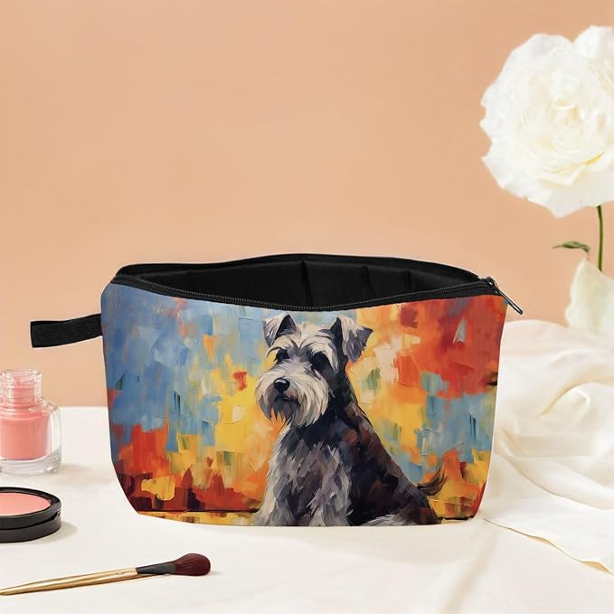 Oil Painting of Schnauzer Dog Print Women's Makeup Bag Daily Commute Cosmetics Storage Pouch Beach Travel Fashion Toothbrush Bag