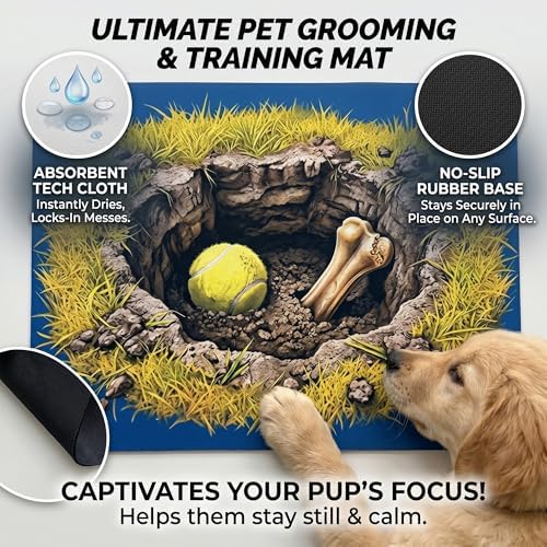 9L Collapsible Pet Bath Tub for Small Puppy Kitten & 28"x20" Absorbent Non-Slip Dog Grooming Mat, Foldable Portable Shower Tub & Soft Washable Grooming Pad for Toy Small Dogs Indoor Outdoor