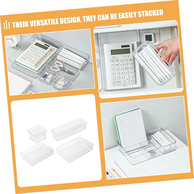 1Set Clear Drawer Organizer Set Sturdy Pet Storage Dividers for Kitchen Bathroom Dresser Office Multi Clear Organizers for Cosmetics Jewelry Stationery More