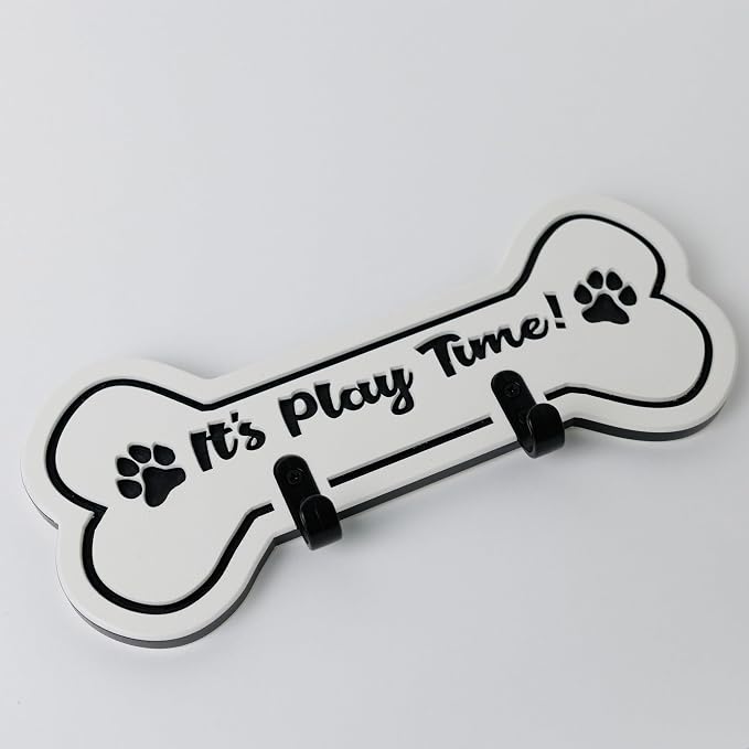 Noble Heritage Play TIME Dog Bone Leash & Key Holder - Wall-Mounted Organizer for Dog Leashes, Collars & Keys | Recycled HDPE Plastic | Indoor/Outdoor Use | Made in USA | Black White Black