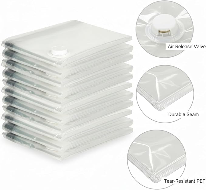 Clear Vacuum Storage Bags with Valve, Reusable Compression Saver for Bedding & Clothes, Space Saving Organizer (1 Pack)