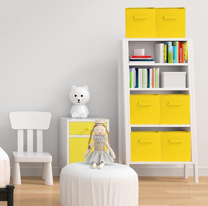 Simple Houseware 11-Inch Foldable Cube Storage Bins, Yellow, 6-Pack | Lightweight & Durable Structure Fabric Cubes Organizer for Closet or Shelves