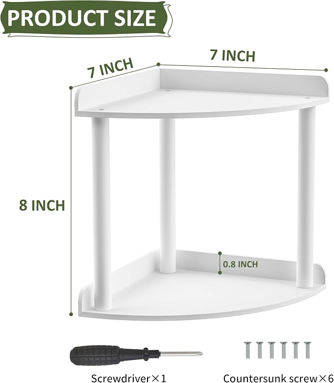 Sezanrpt 2 Tier Countertop Corner Organizer Shelf 7x7x8 Inch, White Acrylic Bathroom Vanity Storage Organizer Corner Shelf for Skincare, Cosmetics, Perfume