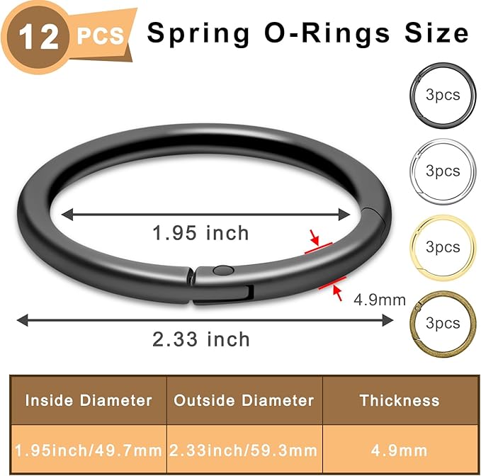 CooBigo 12Pack 2" Large Round Carabiner Clips, Metal Spring O Rings for Organizer Key Rings, Paracord Keychain Lanyard, Pet Chains, Purse Hardware, Key Snap Hooks DIY Accessory (Assorted)