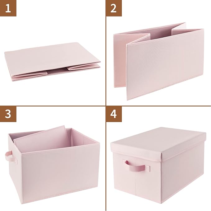 GRANNY SAYS Storage Bins with Lids, Decorative Storage Boxes with Lids | Storage Box with Dust Cover, Handles & Lable, Collapsible, Ideal for Closet Clothes Blanket Toys, Medium, Pink, 3-Pack