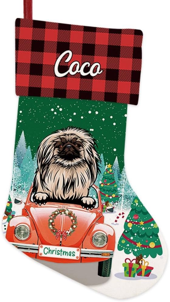 Personalized 1 Pack Christmas Stocking Pekingese Dog Stocking Christmas Tree Winter Fireplace Holiday Decoration 14"