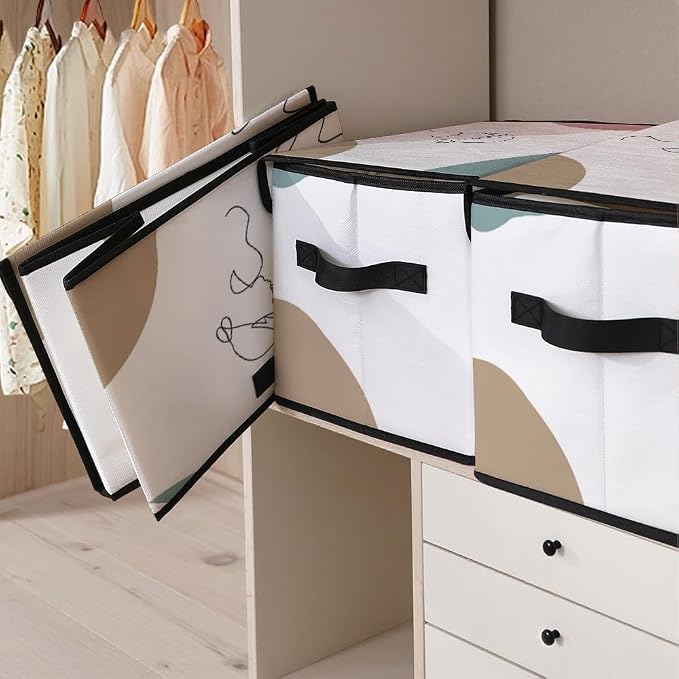 Stackable Clothes Storage Bins with Lids 3 Pack. | Closet Organizers Fabric Cat Printing Box for Home and Office,Blanket Clothes Organizers,Under Bed Storage Containers