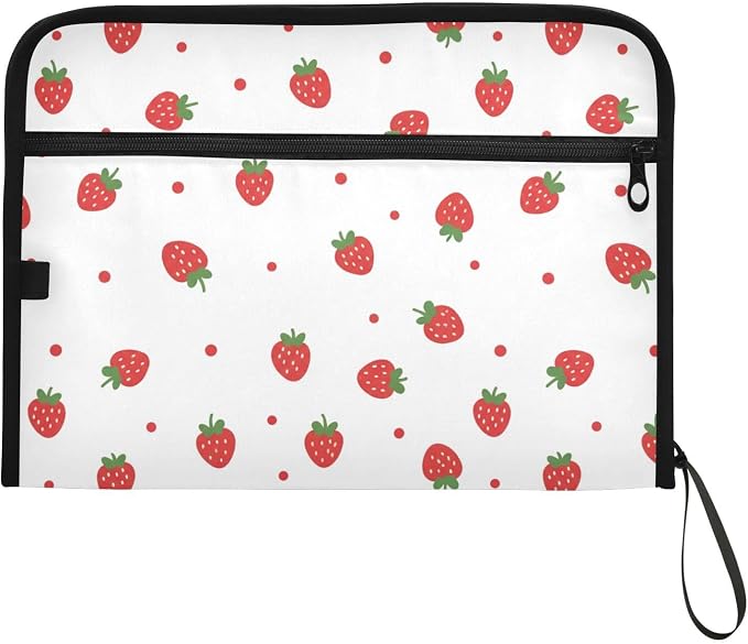 13 Pocket Zipper Expanding File Folder A4 Strawberry Fruit | Accordion File Organizer with Front Pouch A4 Letter Size Portable Folders for Documents Receipt School Office Supplies
