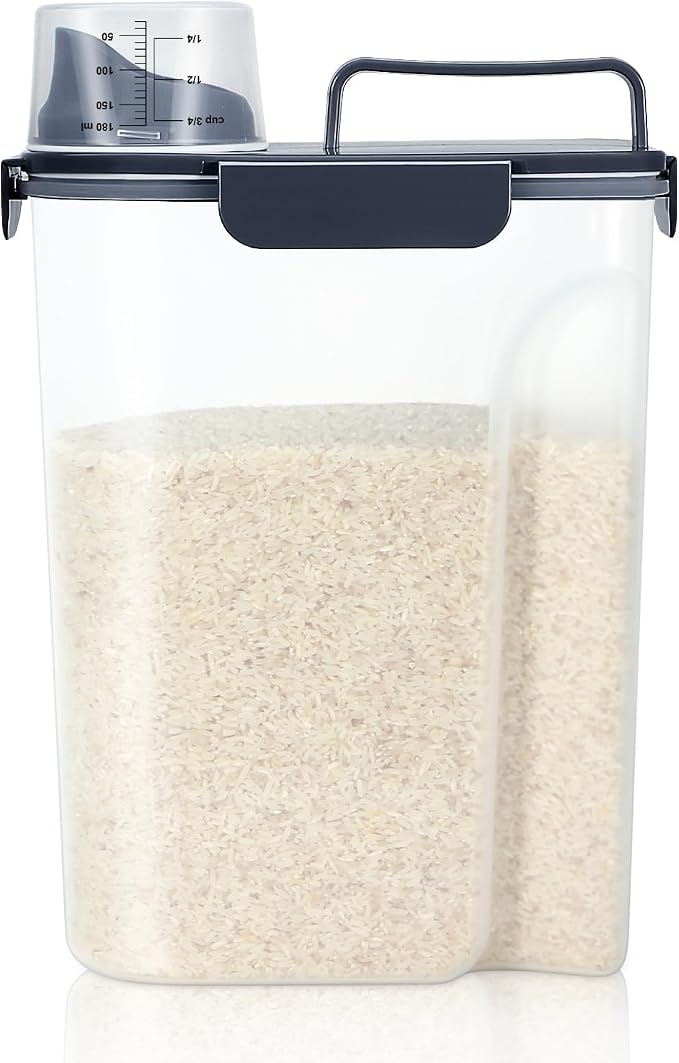 LEAWALK Airtight Rice Storage Container, 7-10Lbs Cereal Dry Food Flour Bin, Pet Dog Cat Food Dispenser with Measuring Cup, BPA Free Plastic Kitchen and Pantry Organization Bin for Sugar-Lnk Blue