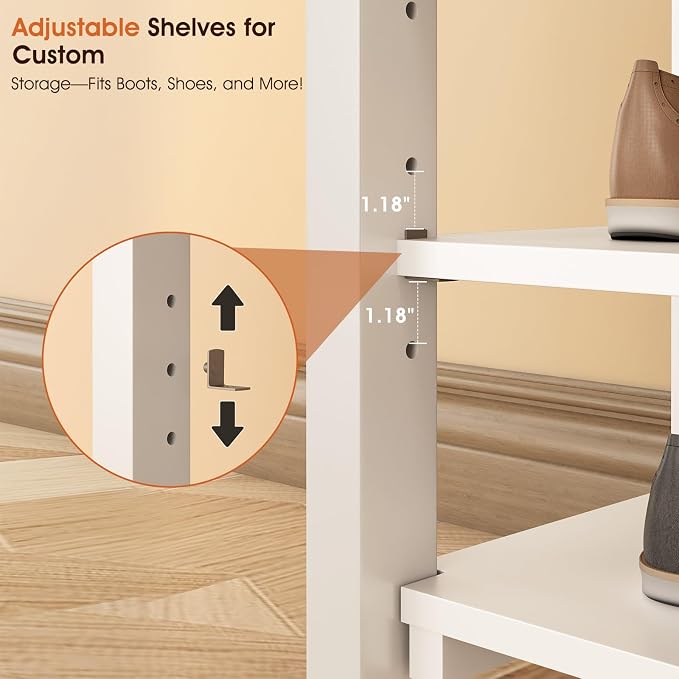 IUNVR Shoe Rack Bench Seat Rubberwood 3-Tier Wooden Storage Bench 550lbs Compact Mid-Century Modern Design for Entryway, Hallway, Closet, Front Door Entrance, Foyer