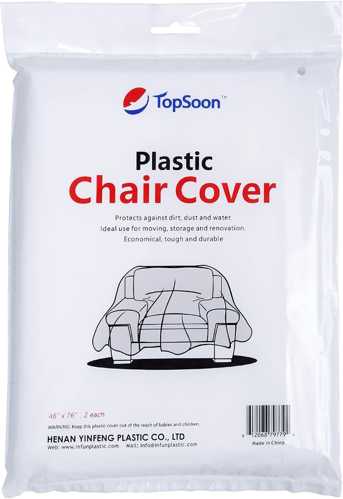 TopSoon 2Pack Heavy Duty Plastic Chair Cover,Furniture Living Room Chairs for Storage and Moving,Waterproof Dust-Proof Armchair Covers,Clear Couch Covers, 46-inch by 76-inch