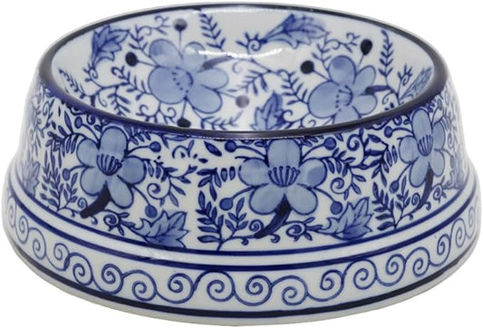 Aimusego 6.7inch Blue Ceramic Chinoiserie Food & Water Dish for Small and Medium Dogs/Cats, Non-Slip Anti-Tip Porcelain Pet Feeder Bowl