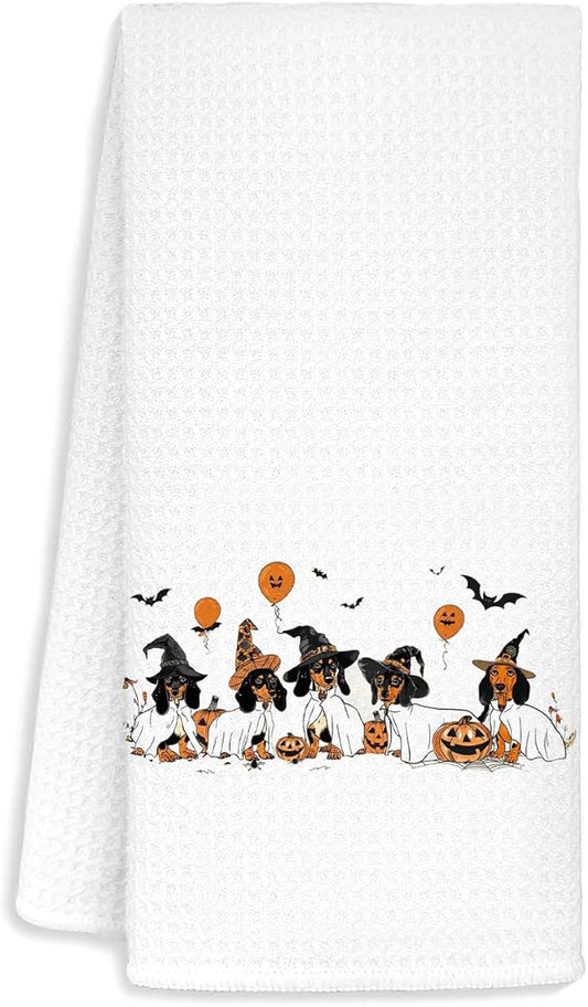 Jvpke Halloween Ghost Dachshund Pumpkin Dish Tea Towels for Kitchen Bathroom, Halloween Dachshund Decor Gifts for Women, 16x24 Inches