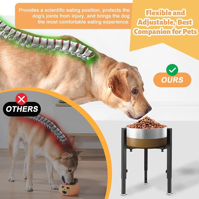 Single Upgrade Metal Dog Feeder Supports, 4 Adjustable Heights 8-14.5" Width 7-10.6", Non-Slip and No Spill Raised Pet Bow Holder for Small Medium Large Dogs(Bowl Not Included)